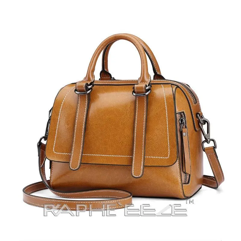Stain Resistant Original Leather Mini Handbag Brown