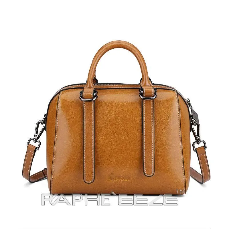Stain Resistant Original Leather Mini Handbag Brown