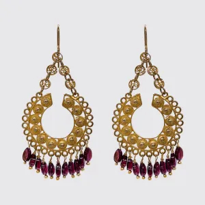 Statement Filigree Earring with Hanging Garnets
