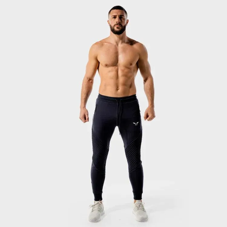 Statement Ribbed Joggingbuxur - Dökkbláar