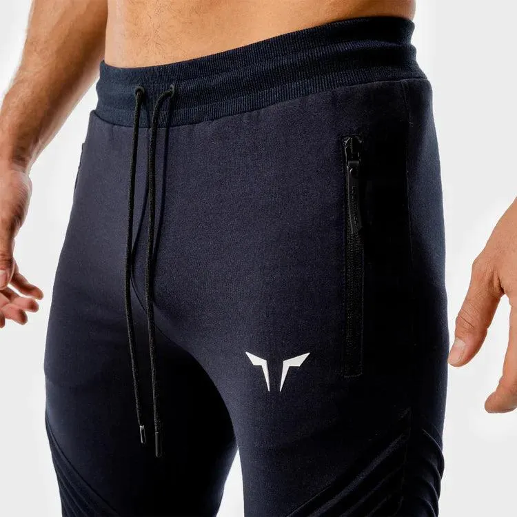 Statement Ribbed Joggingbuxur - Dökkbláar
