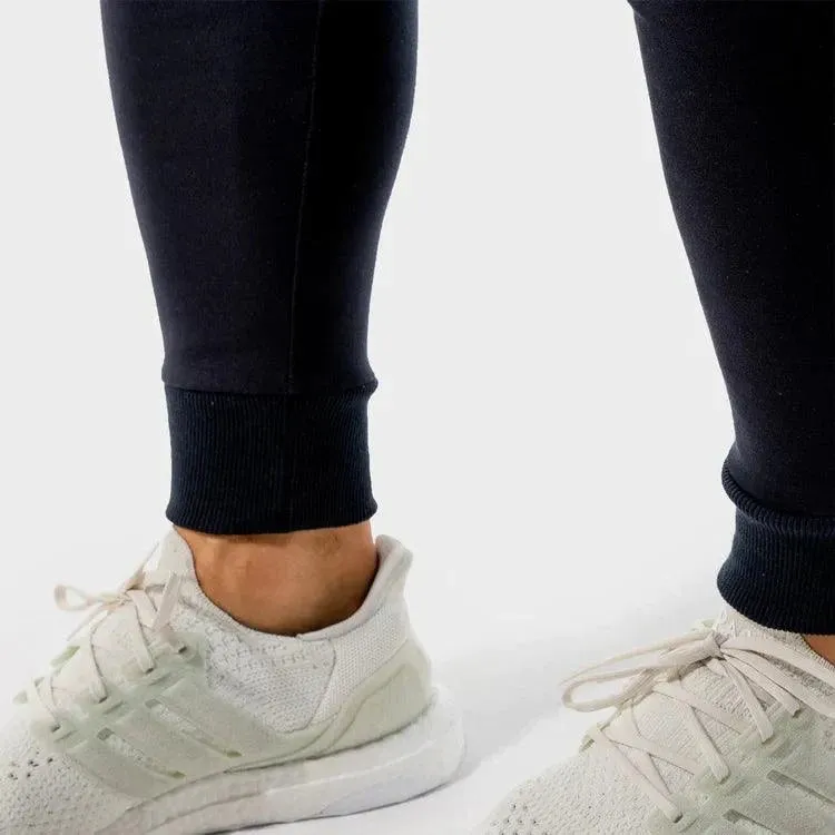 Statement Ribbed Joggingbuxur - Dökkbláar