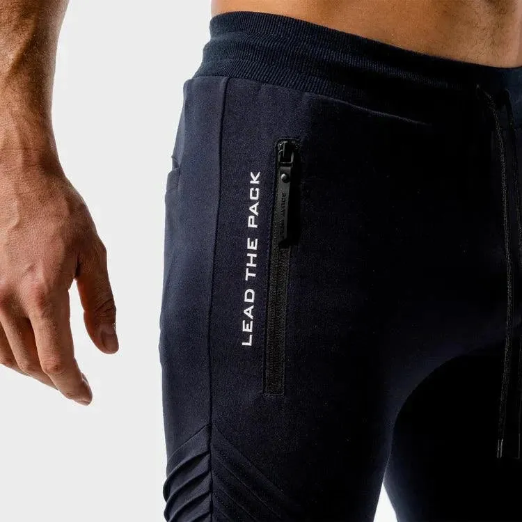 Statement Ribbed Joggingbuxur - Dökkbláar