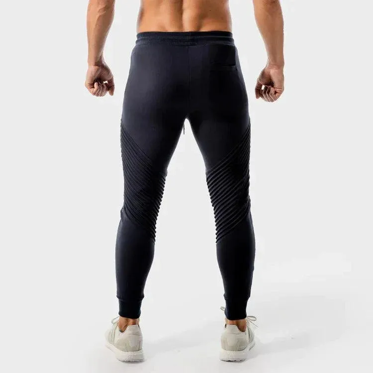 Statement Ribbed Joggingbuxur - Dökkbláar