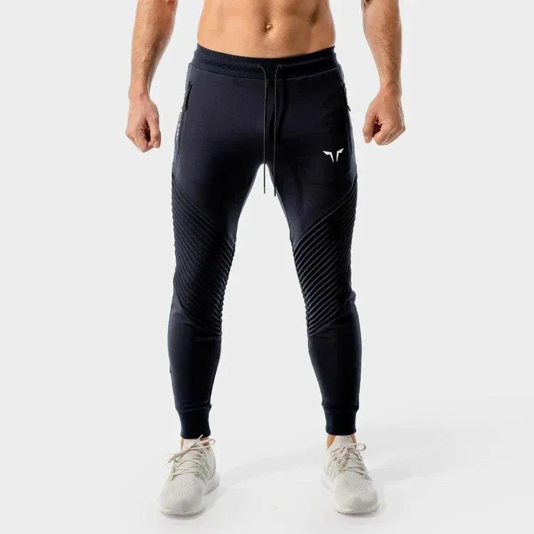 Statement Ribbed Joggingbuxur - Dökkbláar