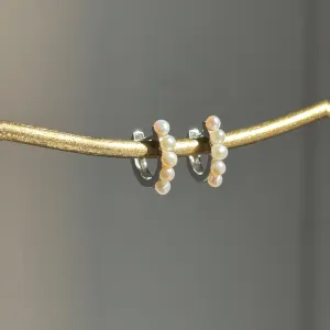 Sterling Silver Freshwater Pearl Huggie Hoop Earrings