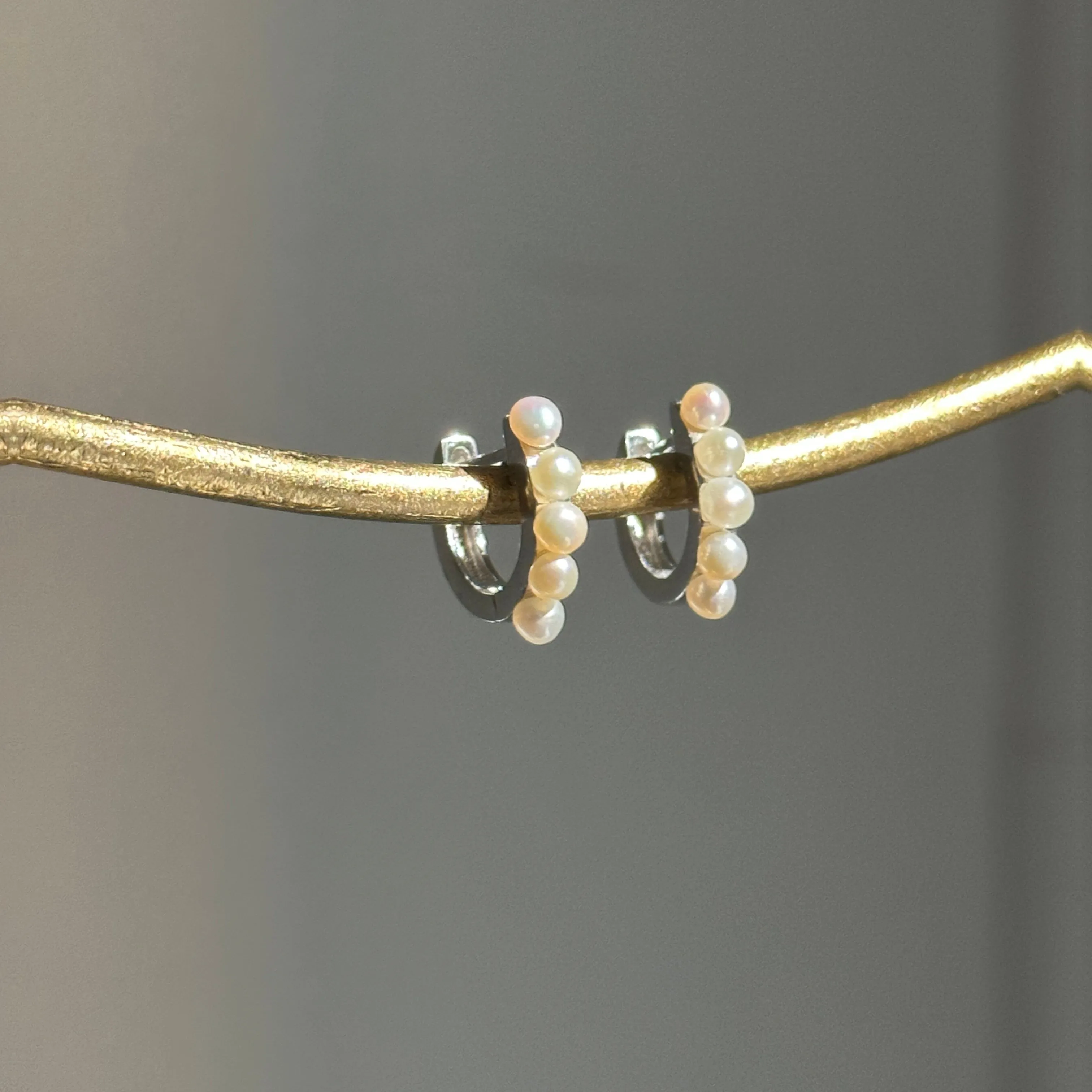 Sterling Silver Freshwater Pearl Huggie Hoop Earrings