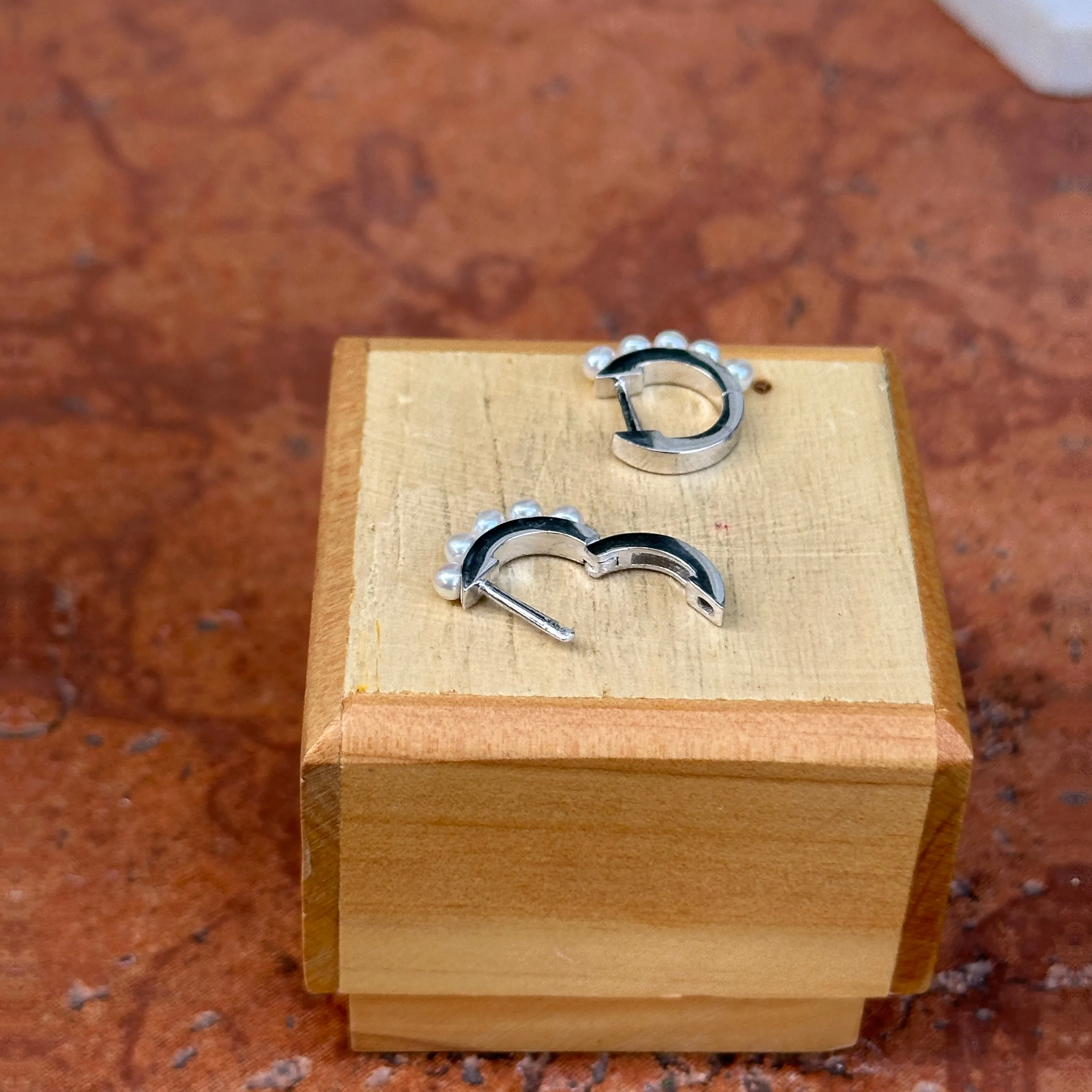 Sterling Silver Freshwater Pearl Huggie Hoop Earrings