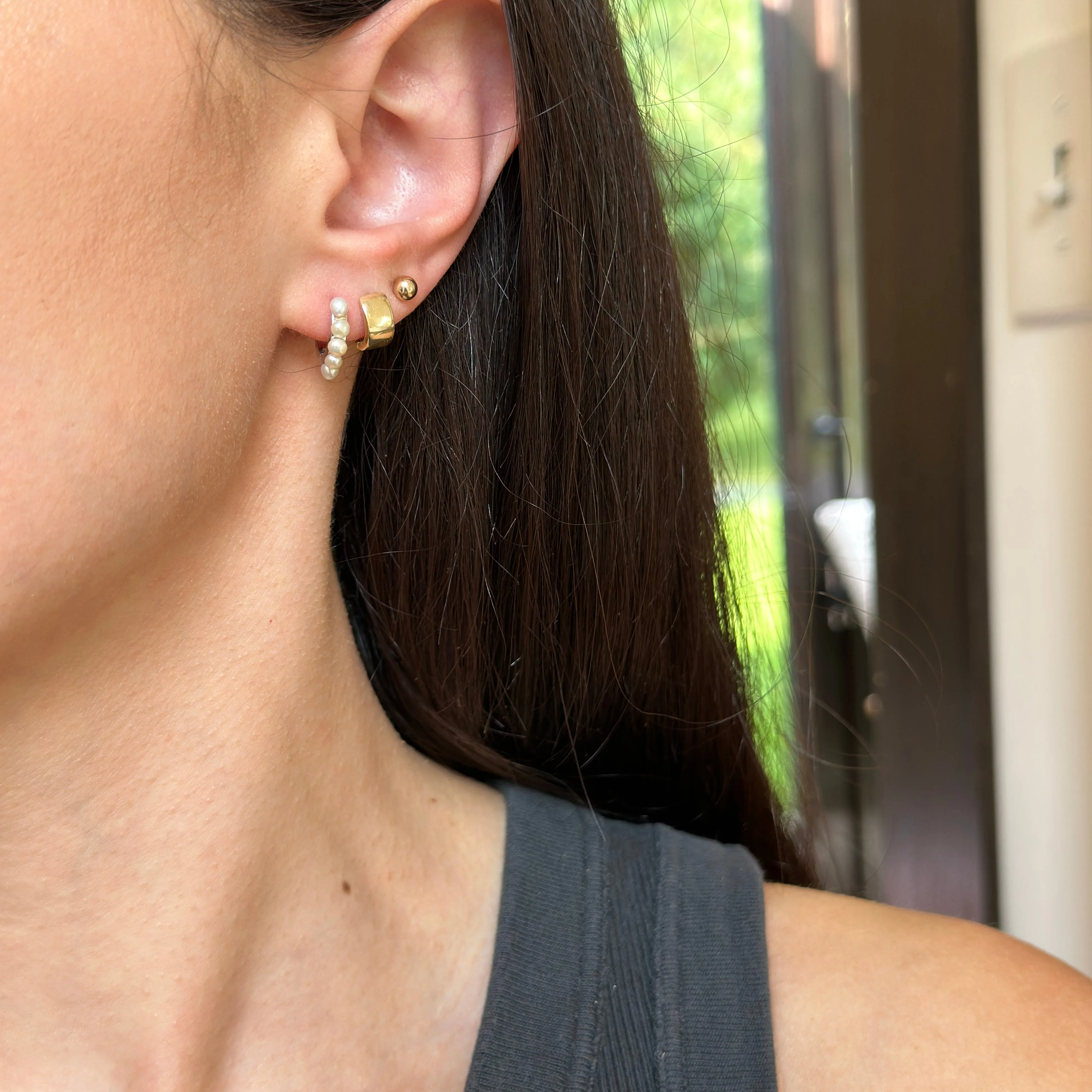 Sterling Silver Freshwater Pearl Huggie Hoop Earrings