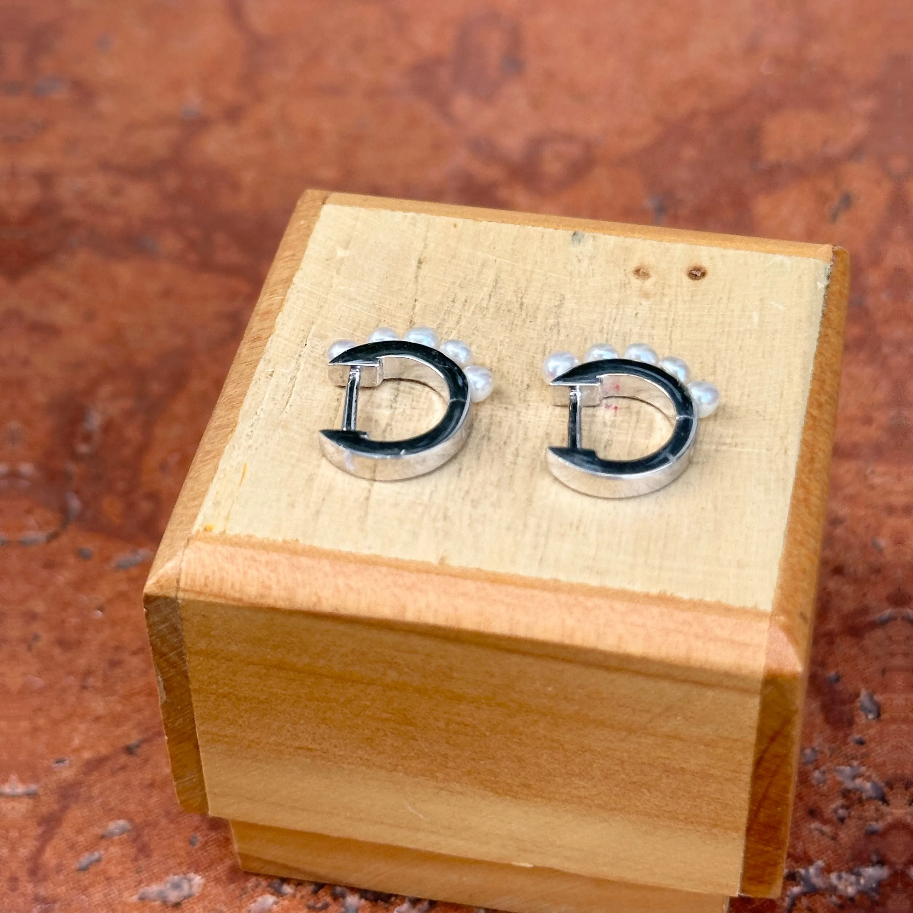 Sterling Silver Freshwater Pearl Huggie Hoop Earrings