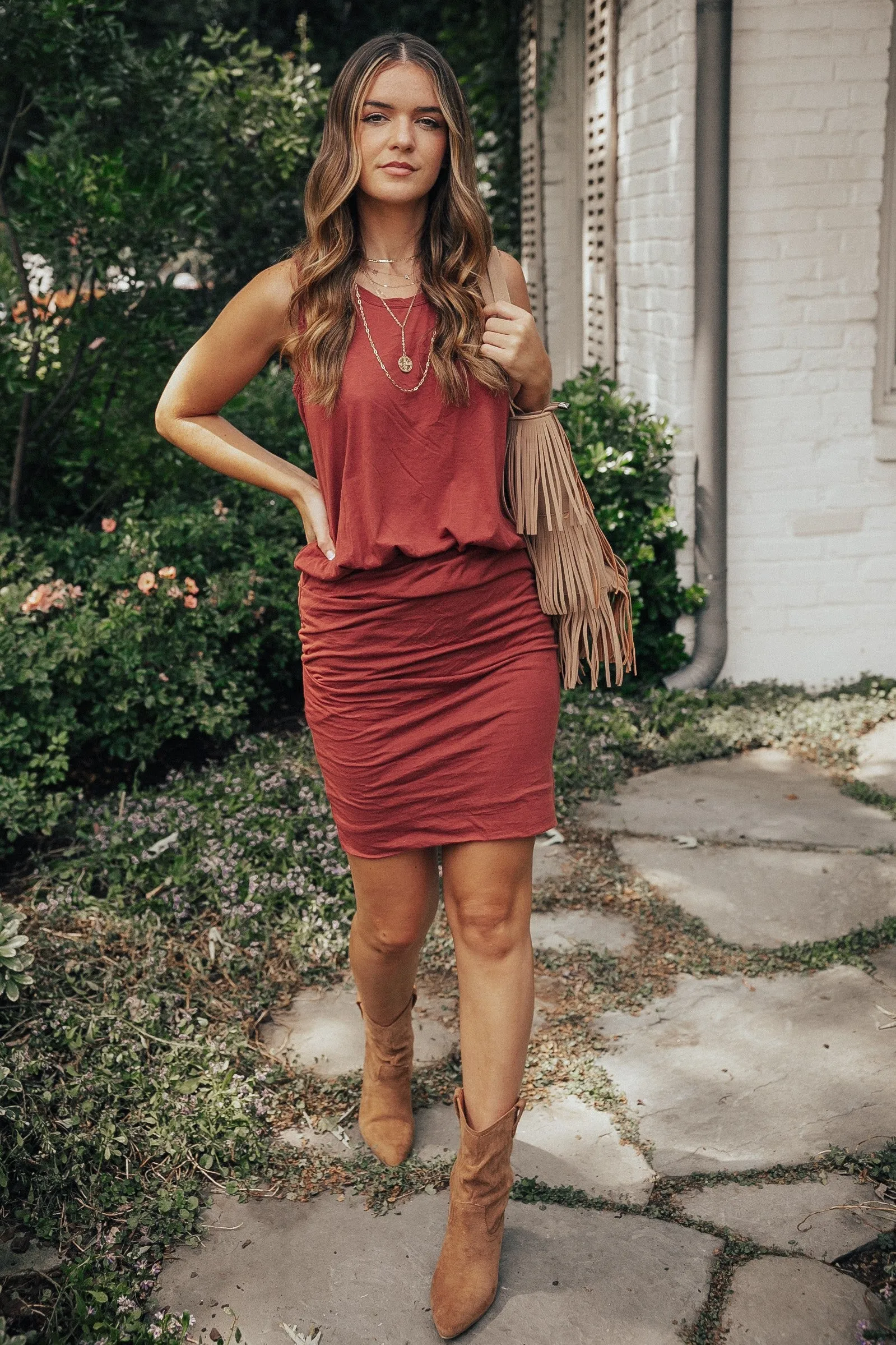 Strawberry Wine Casual Rouched Dress