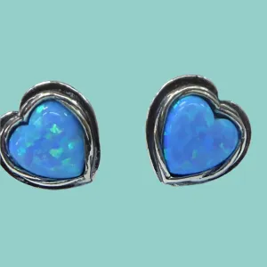 Stud Earrings Sterling silver Heart stud earrings set with Blue opals