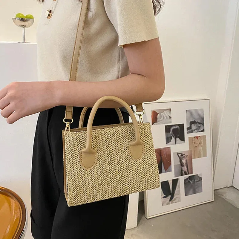 Summer Fresh Flower Woven Crossbody Handbag