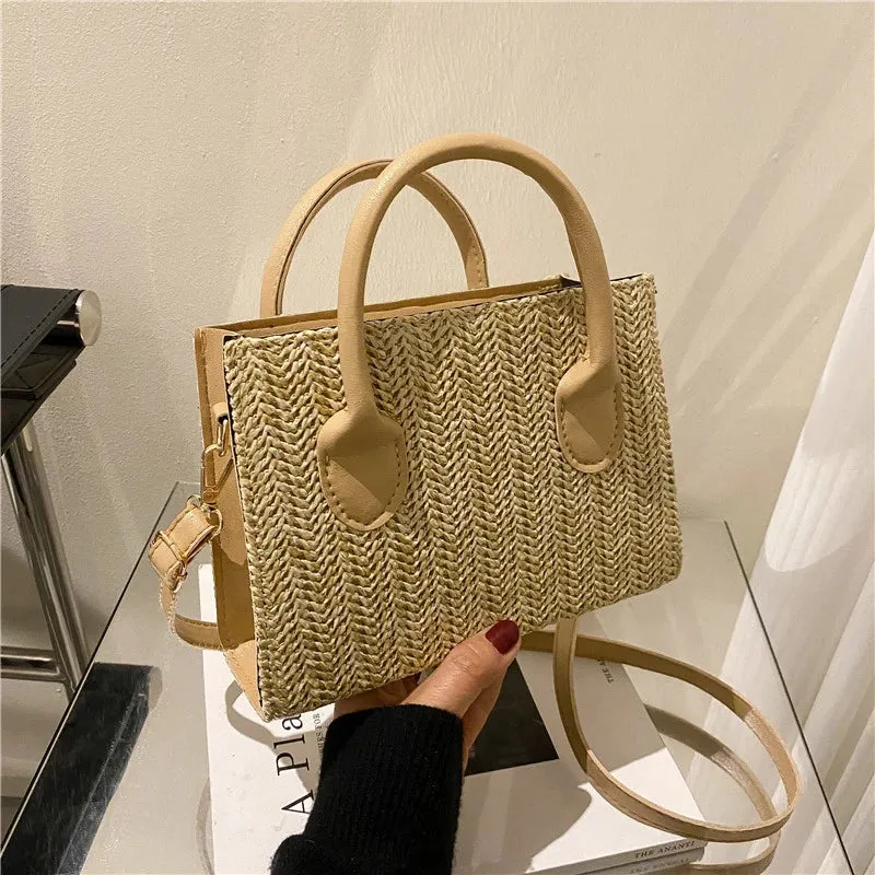 Summer Fresh Flower Woven Crossbody Handbag