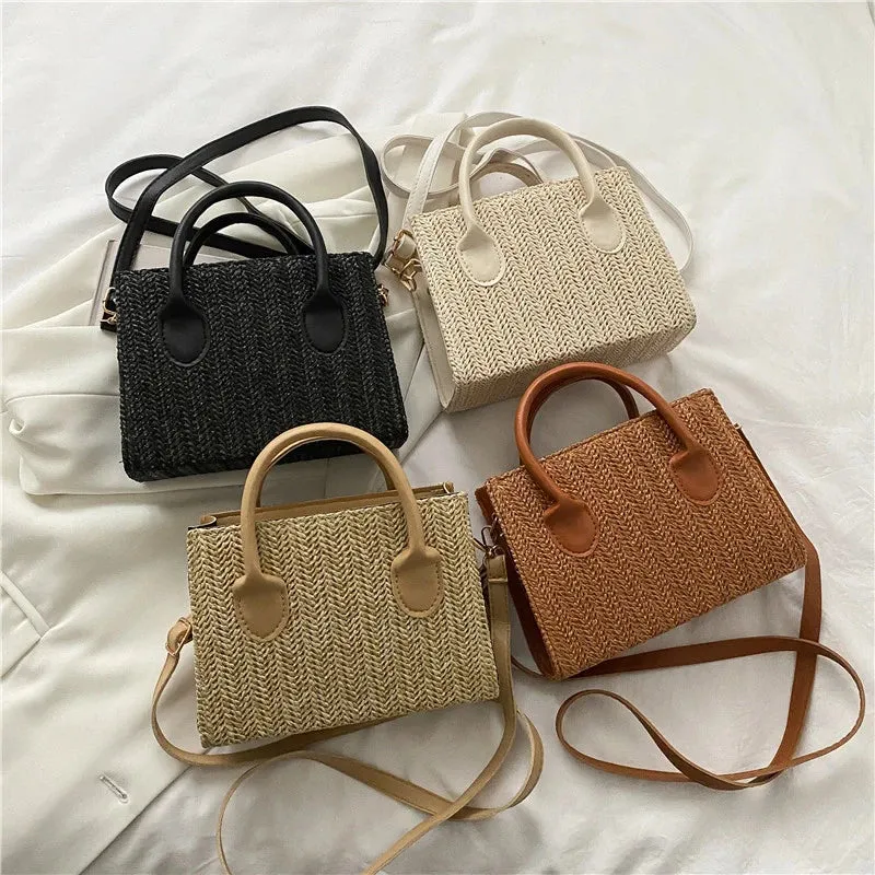 Summer Fresh Flower Woven Crossbody Handbag