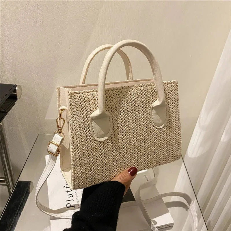 Summer Fresh Flower Woven Crossbody Handbag