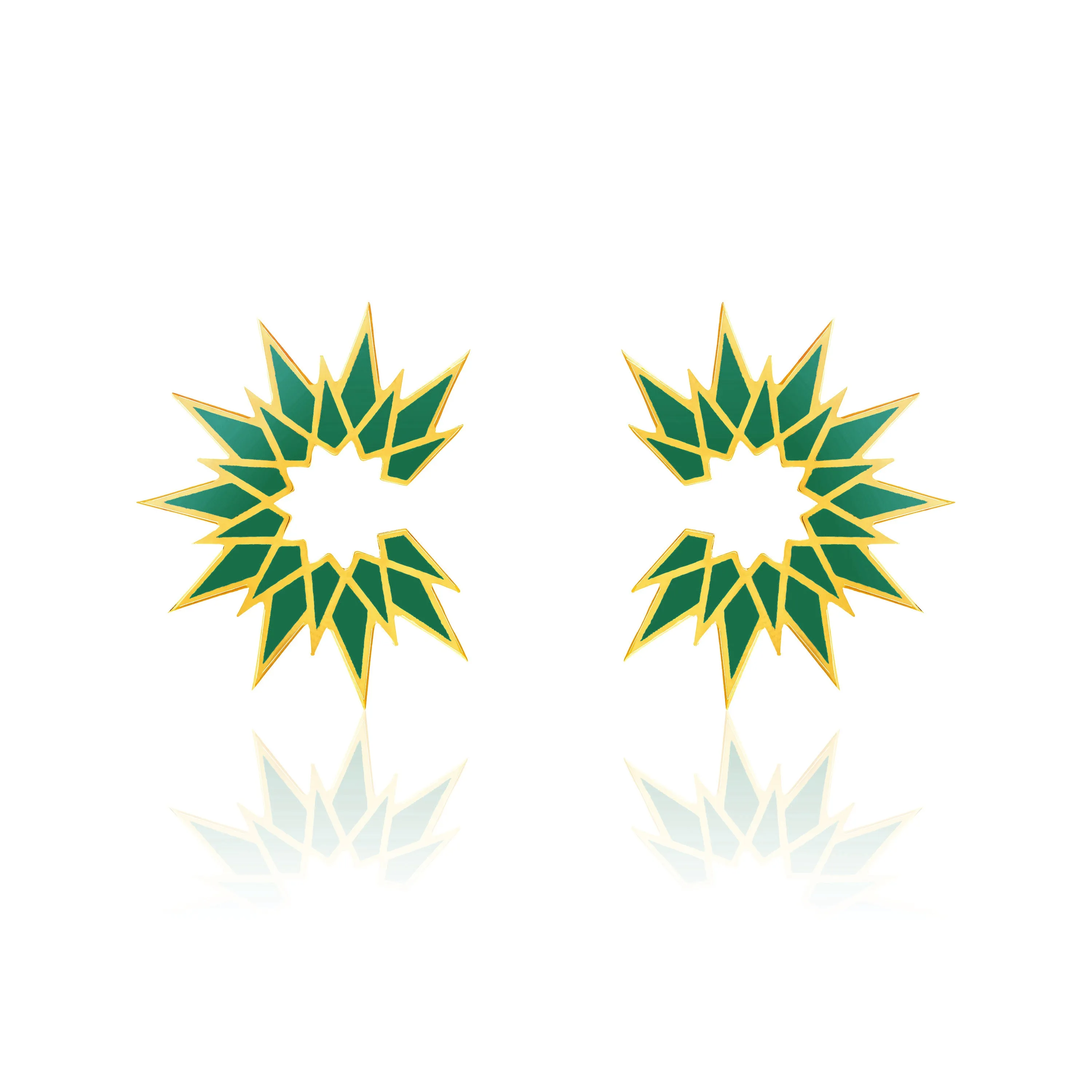 Sunburst Enamel Earrings - Gold Green
