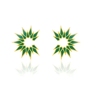 Sunburst Enamel Earrings - Gold Green