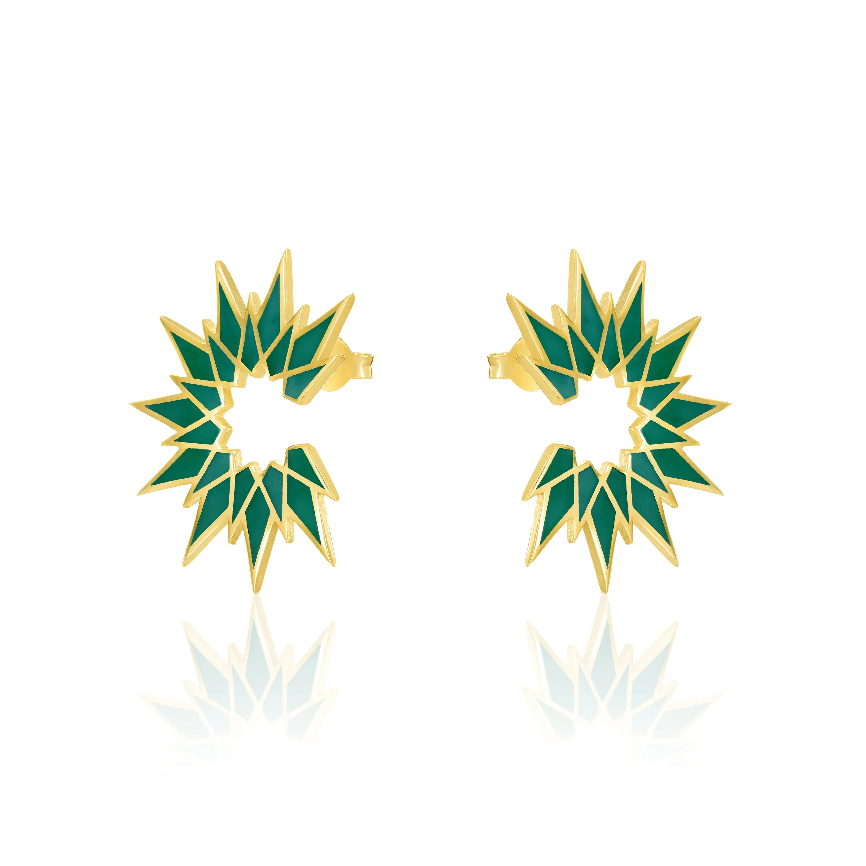 Sunburst Enamel Earrings - Gold Green