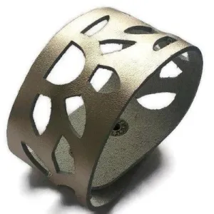 Sunflower Cuff Bracelet. Reclaimed Leather wrist Band. Platinum Color.