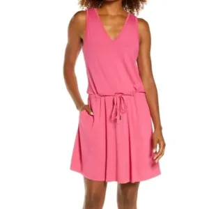 Sweaty Betty Tayberry Pink Drawstring Take It Easy Drop Waist Dress Small NWOT