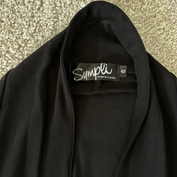 Sympli Canada Cardigan Womens Size 6 Black Open Front Stretch Drape Ladies