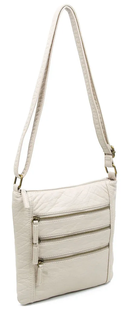 The Camile Three Zip Crossbody - Taupe