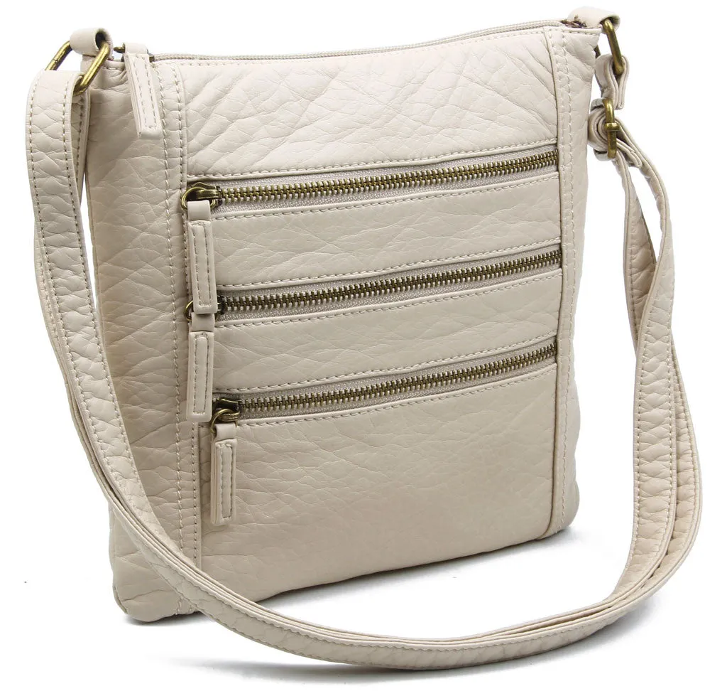 The Camile Three Zip Crossbody - Taupe