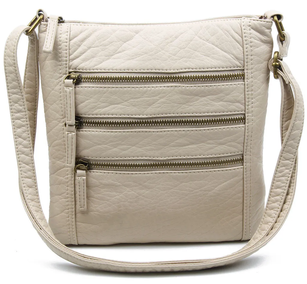 The Camile Three Zip Crossbody - Taupe