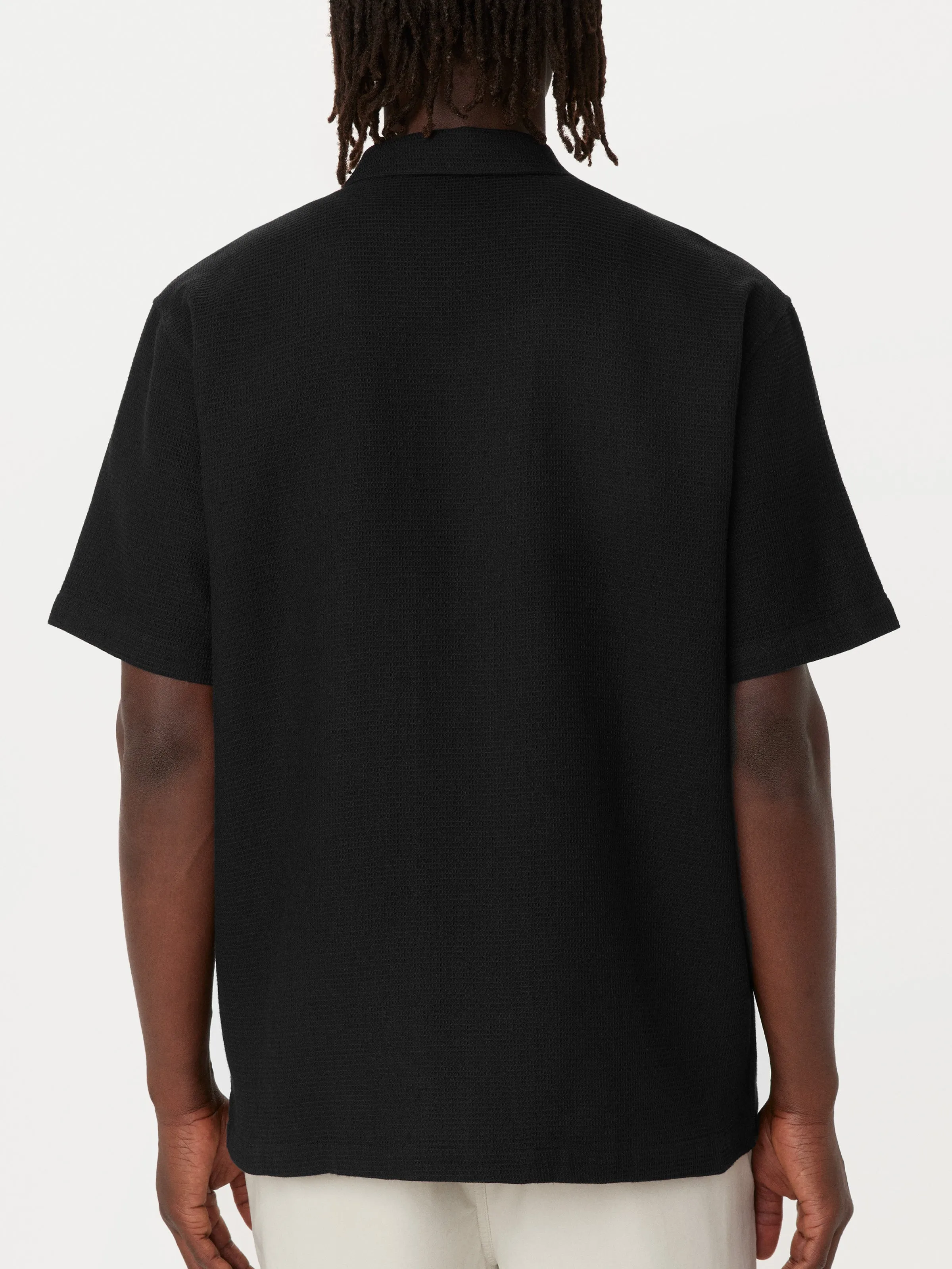 The Waffle Camp Collar Shirt in Black