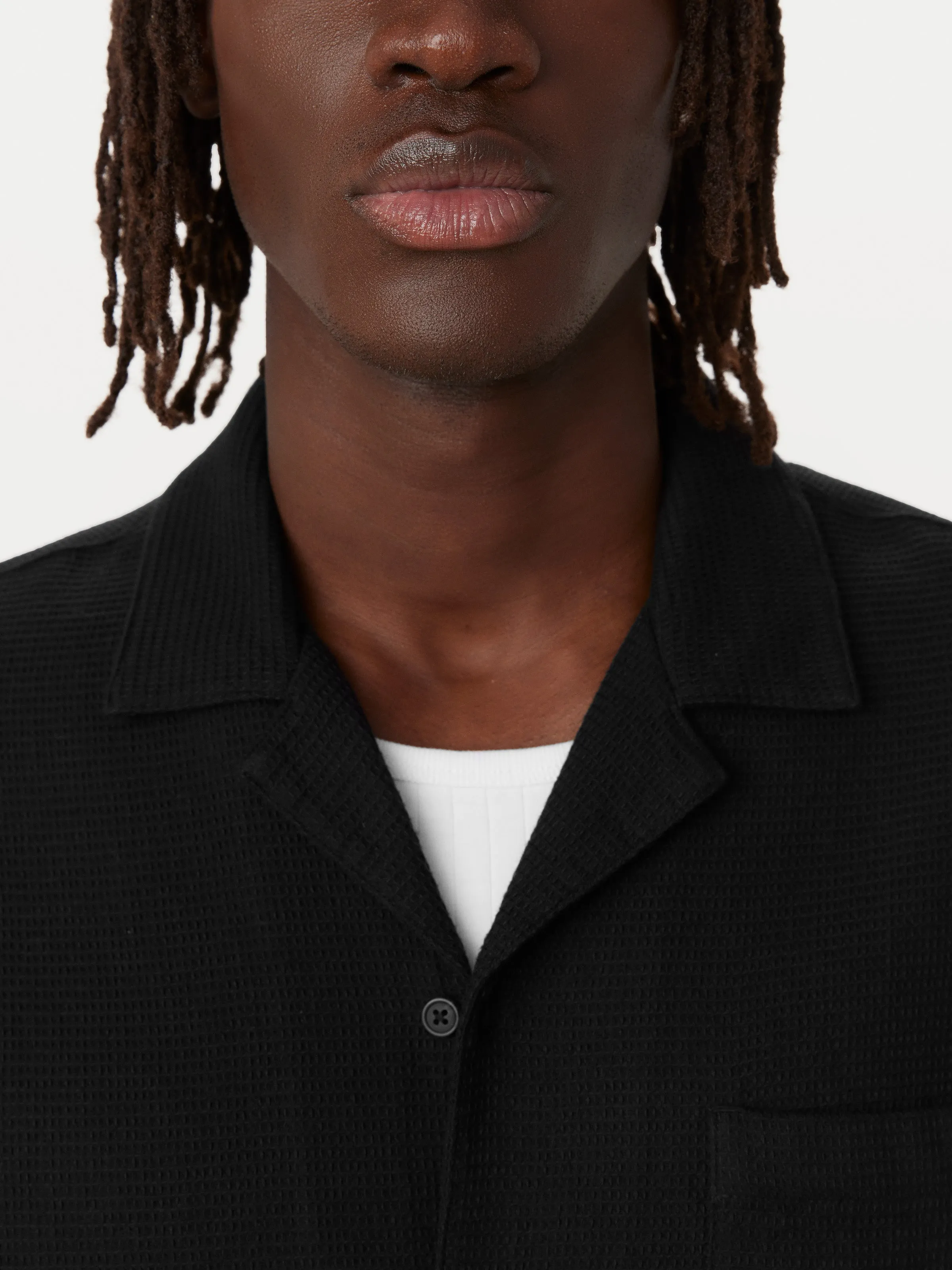 The Waffle Camp Collar Shirt in Black