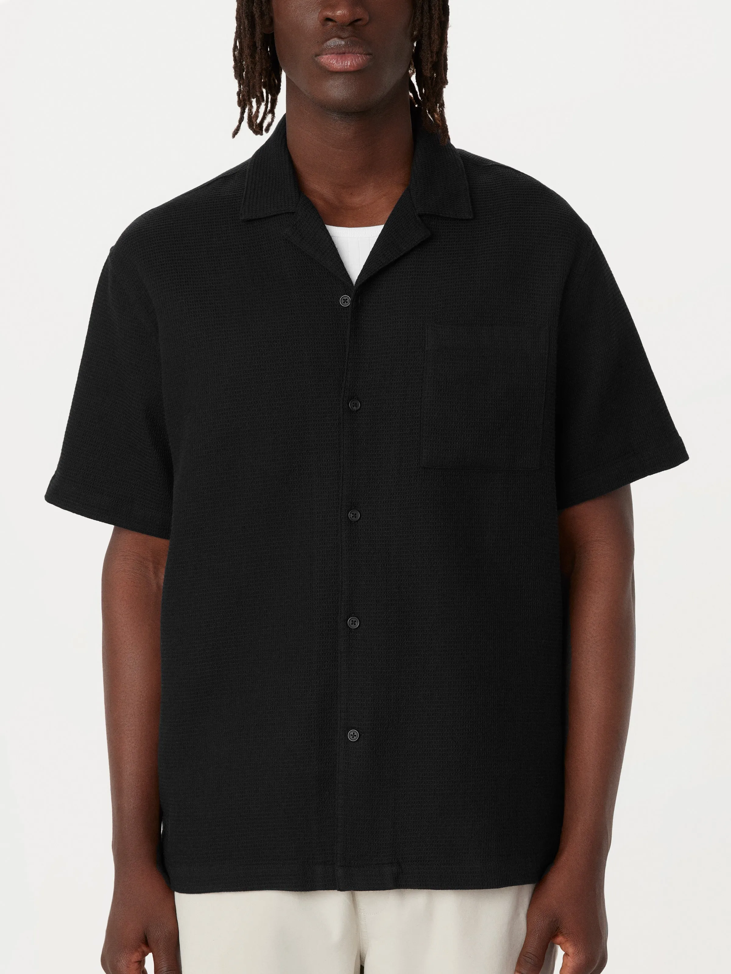 The Waffle Camp Collar Shirt in Black