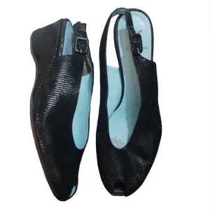 Thierry Rabotin Exotic Lizard Skin Embbossed Leather Peep Toe Wedge Sandal