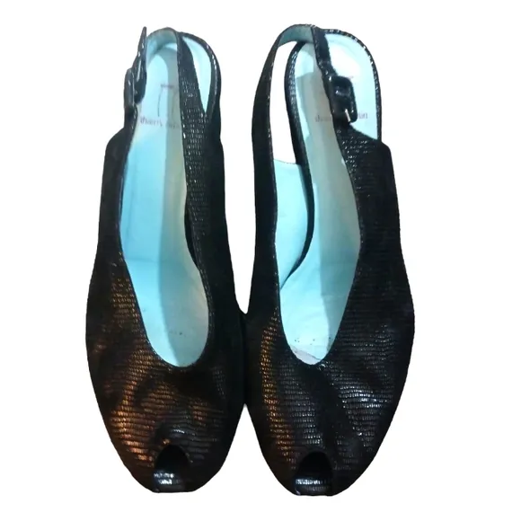 Thierry Rabotin Exotic Lizard Skin Embbossed Leather Peep Toe Wedge Sandal