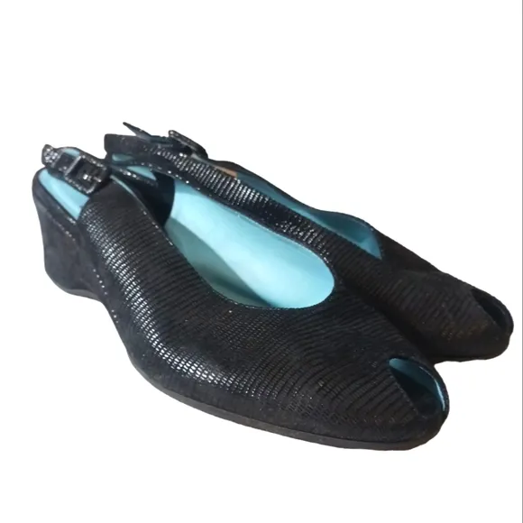 Thierry Rabotin Exotic Lizard Skin Embbossed Leather Peep Toe Wedge Sandal