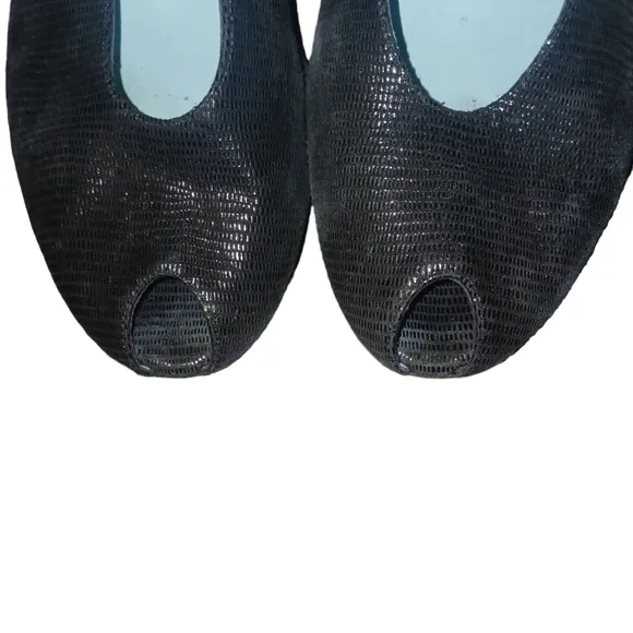 Thierry Rabotin Exotic Lizard Skin Embbossed Leather Peep Toe Wedge Sandal