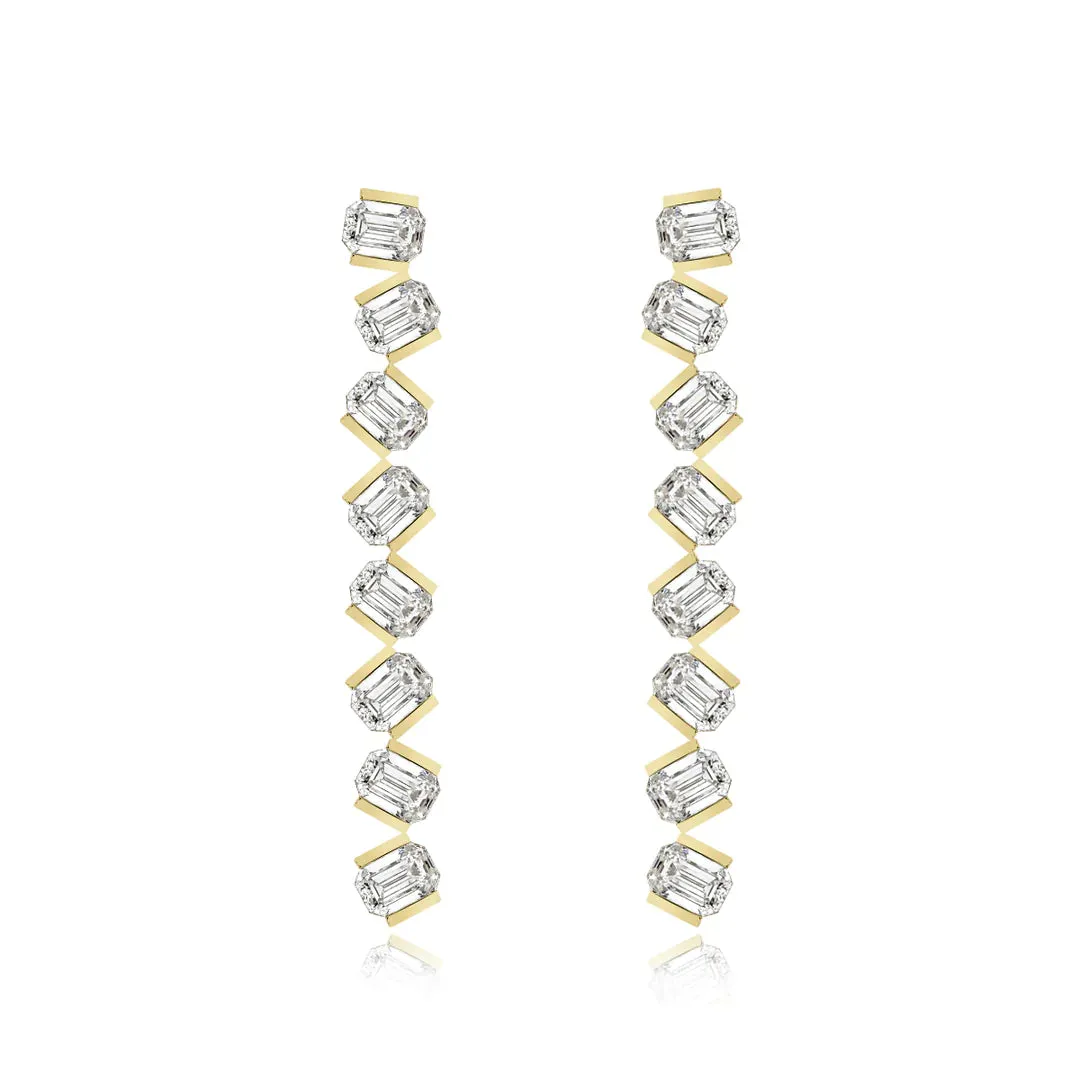Tilted Emerald Cut Diamond Drop Earrings