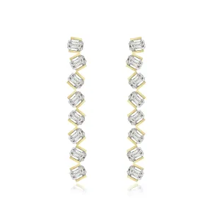 Tilted Emerald Cut Diamond Drop Earrings