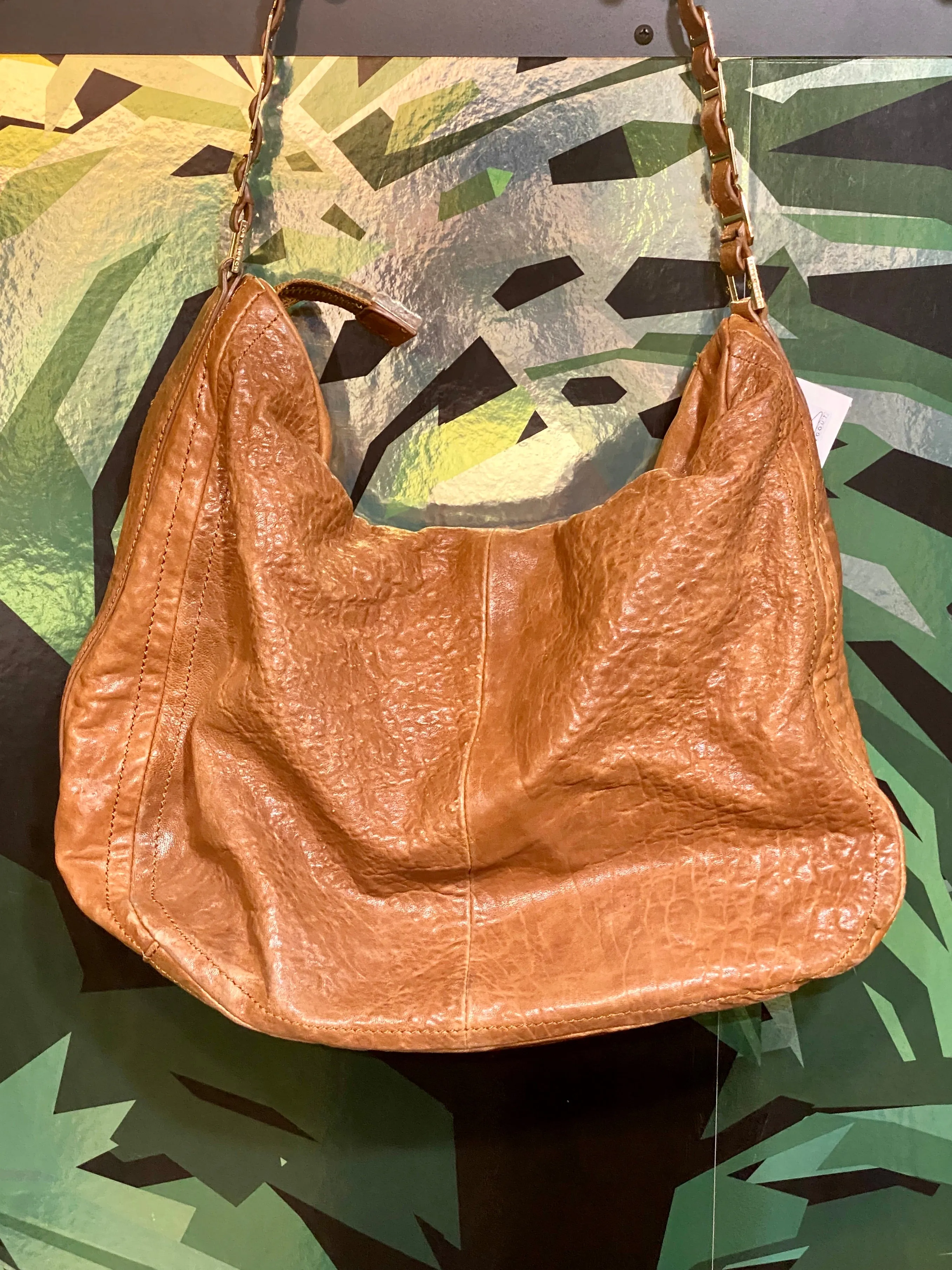 Tory Burch Cognac Leather Shoulder Hobo Bag with Gold Hardware