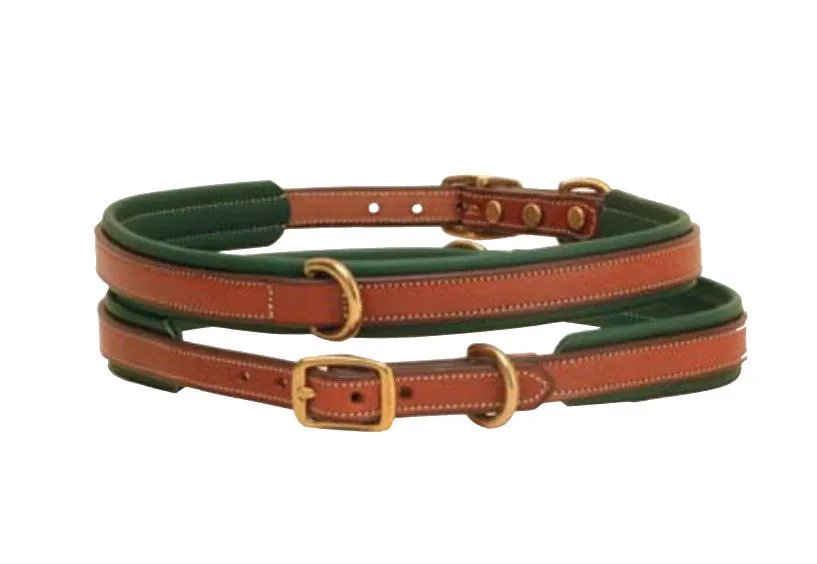 Tory Leather Narrow Padded Dog Collar - Oakbark/Green