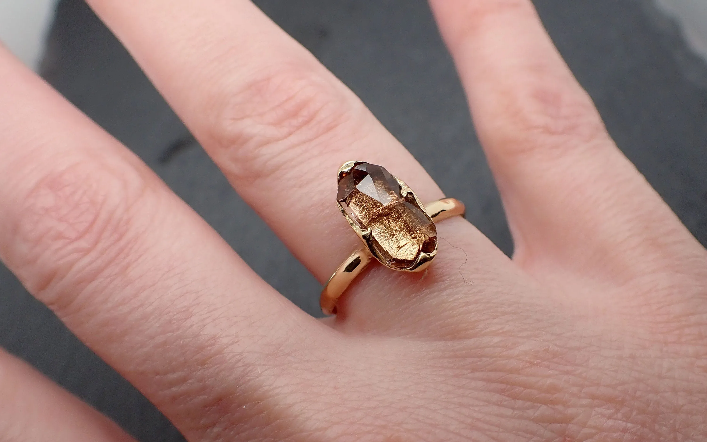 Tourmaline Yellow 18k Gold Ring Fancy cut peach color Gemstone Solitaire recycled statement cocktail statement 3366