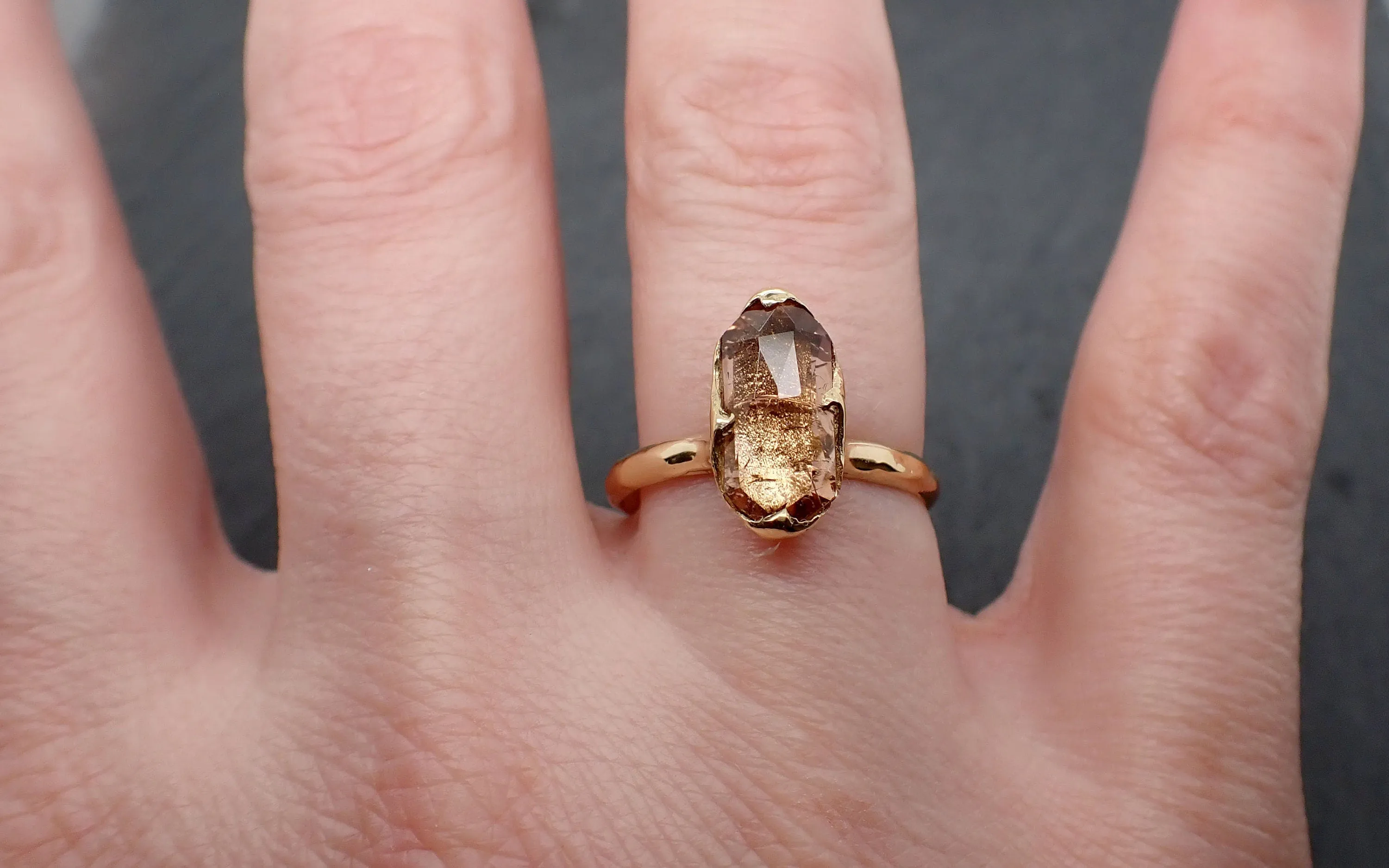 Tourmaline Yellow 18k Gold Ring Fancy cut peach color Gemstone Solitaire recycled statement cocktail statement 3366