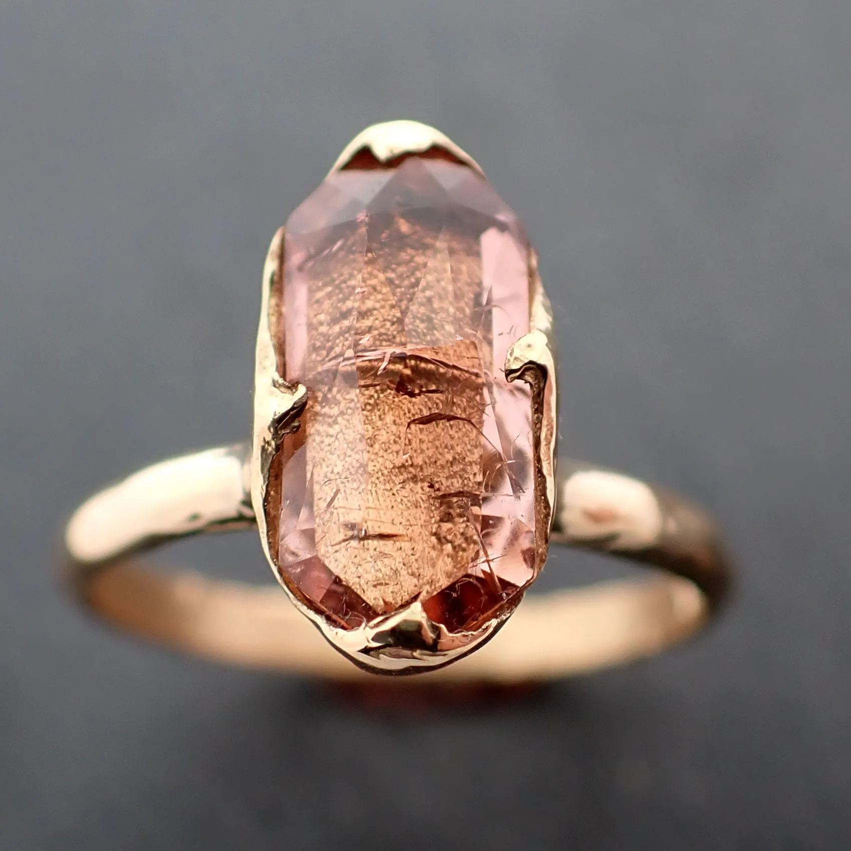 Tourmaline Yellow 18k Gold Ring Fancy cut peach color Gemstone Solitaire recycled statement cocktail statement 3366