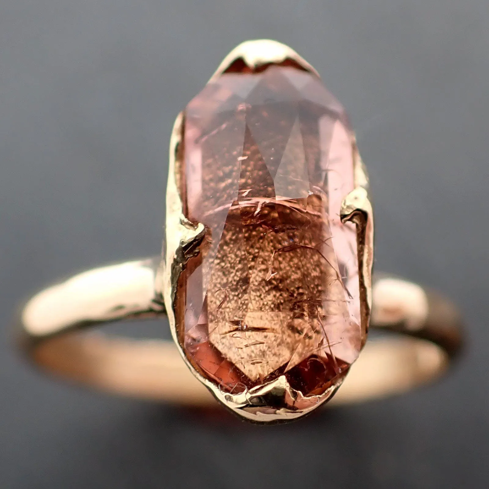 Tourmaline Yellow 18k Gold Ring Fancy cut peach color Gemstone Solitaire recycled statement cocktail statement 3366