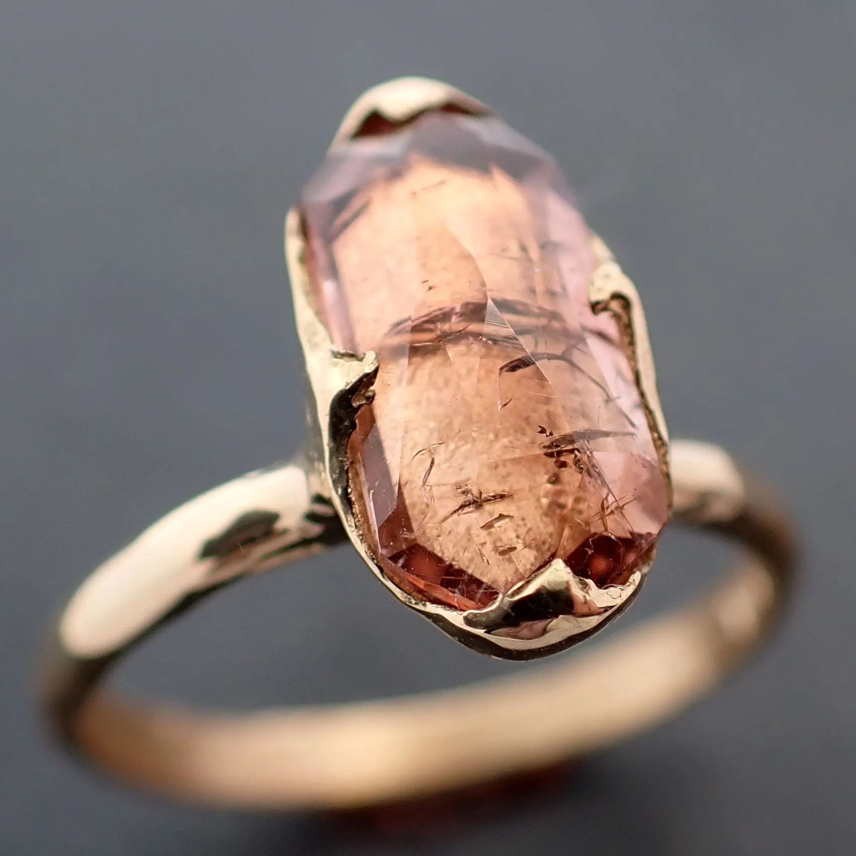 Tourmaline Yellow 18k Gold Ring Fancy cut peach color Gemstone Solitaire recycled statement cocktail statement 3366