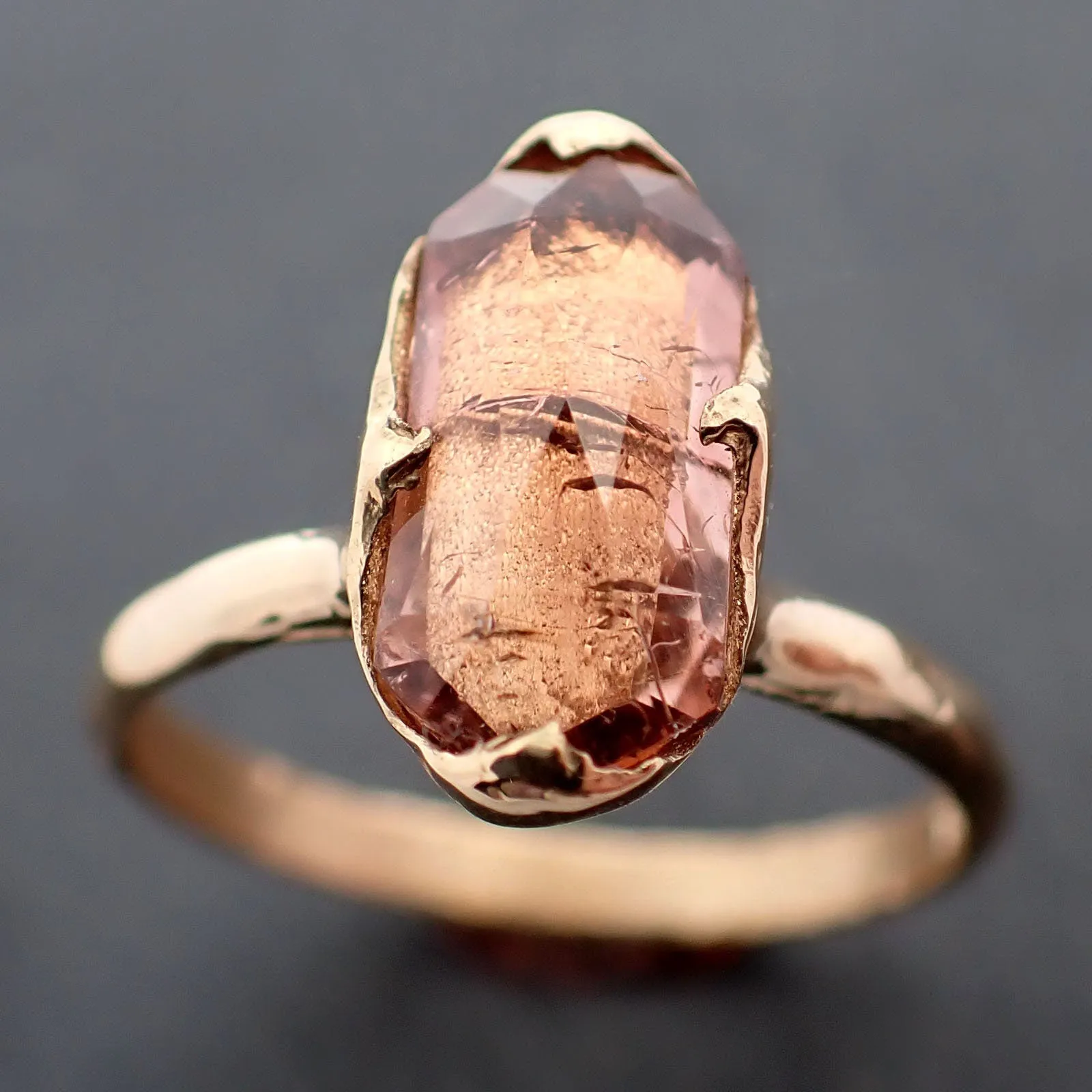 Tourmaline Yellow 18k Gold Ring Fancy cut peach color Gemstone Solitaire recycled statement cocktail statement 3366