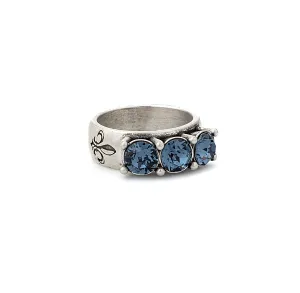 TRIPLE AUSTRIAN CRYSTAL DENIM RING - SILVER