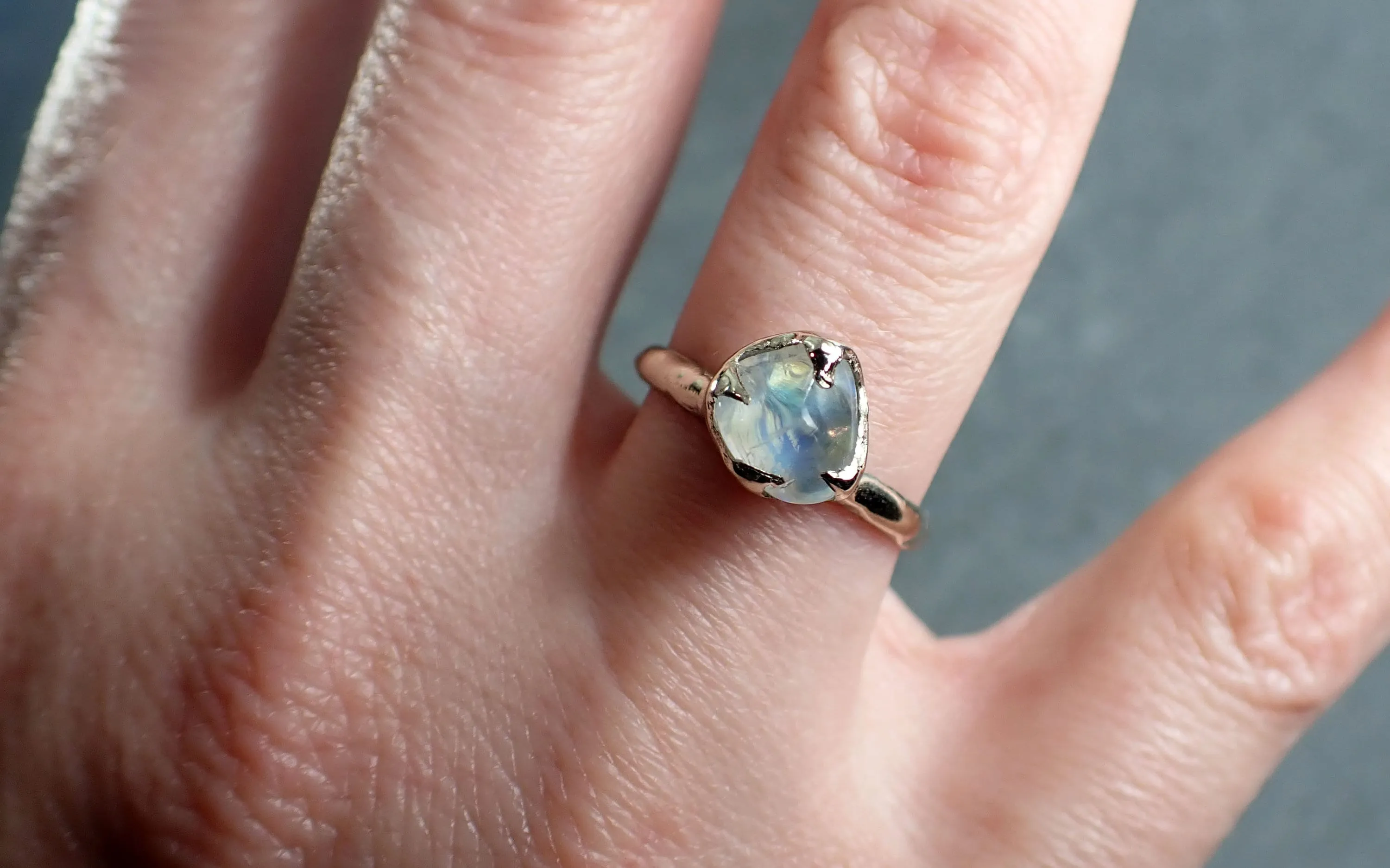 tumbled Moonstone White Gold Ring Gemstone Solitaire recycled 14k statement cocktail statement 2965