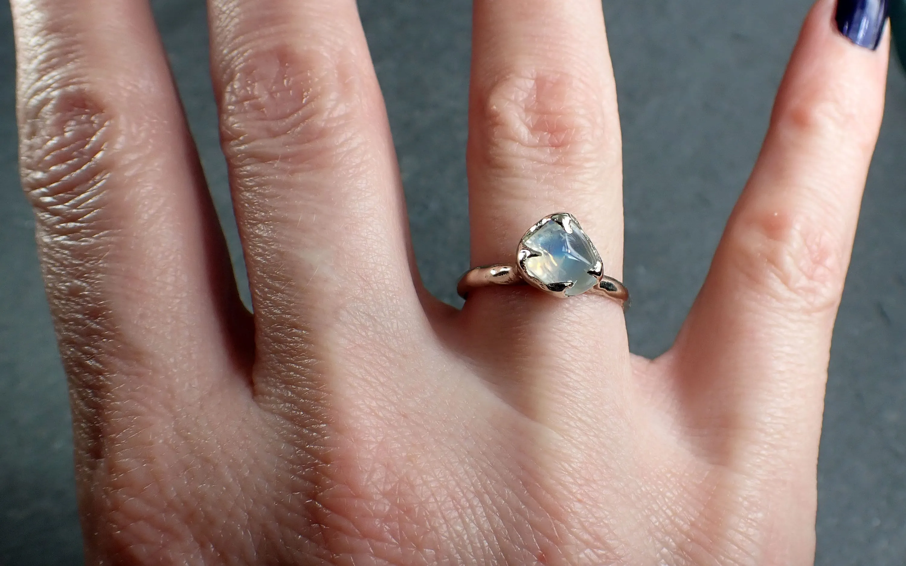 tumbled Moonstone White Gold Ring Gemstone Solitaire recycled 14k statement cocktail statement 2965