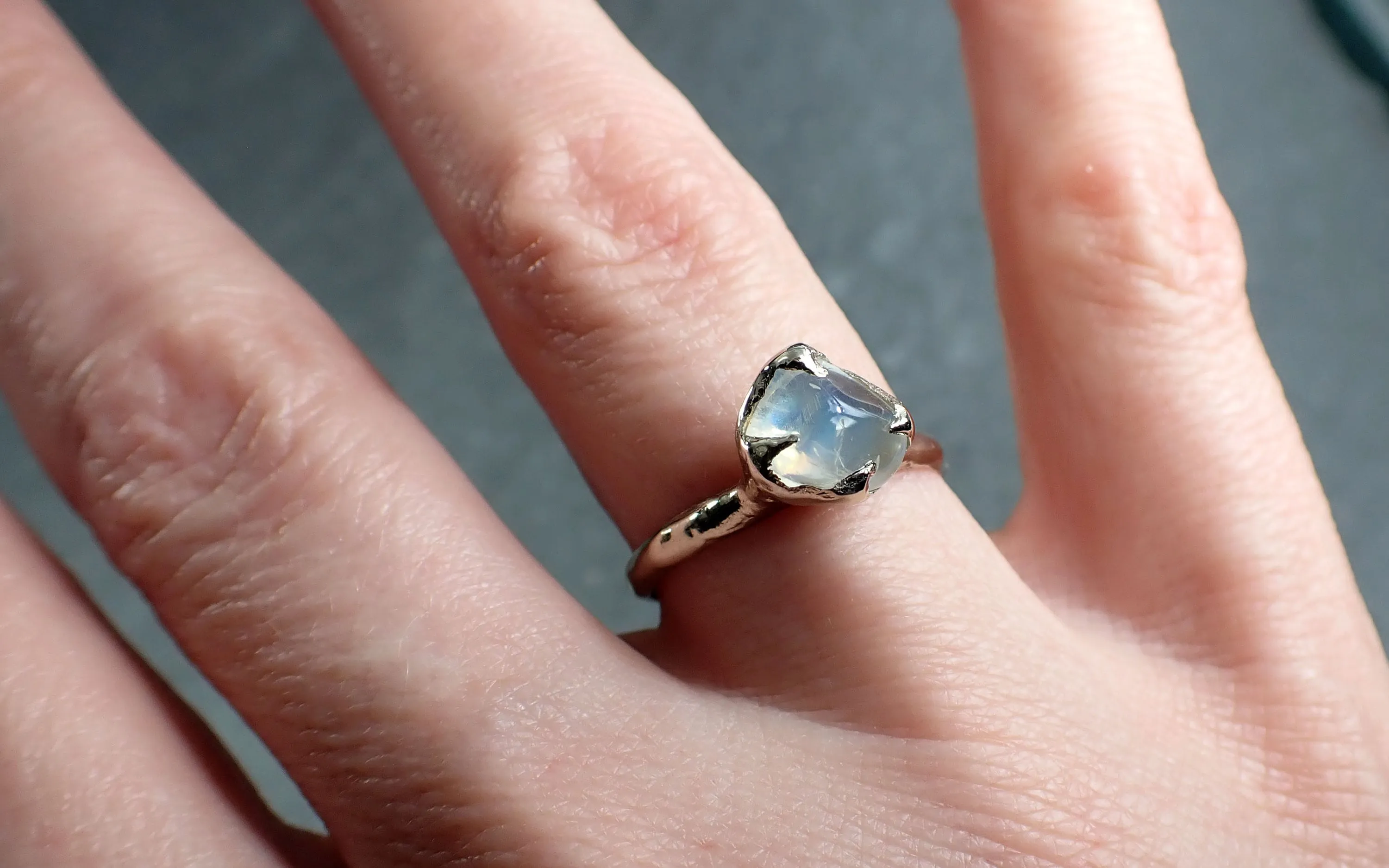 tumbled Moonstone White Gold Ring Gemstone Solitaire recycled 14k statement cocktail statement 2965
